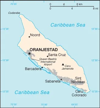 CIA World Factbook map of Aruba, showing major cities, rivers and neighbouring countries