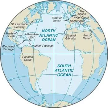 CIA World Factbook map of Atlantic Ocean, showing major cities, rivers and neighbouring countries
