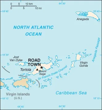 CIA World Factbook map of British Virgin Islands, showing major cities, rivers and neighbouring countries