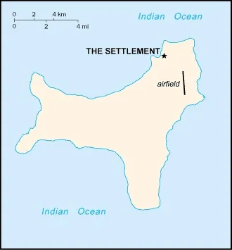 CIA World Factbook map of Christmas Island, showing major cities, rivers and neighbouring countries