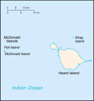 CIA World Factbook map of Heard Island and McDonald Islands, showing major cities, rivers and neighbouring countries