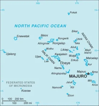 CIA World Factbook map of Marshall Islands, showing major cities, rivers and neighbouring countries