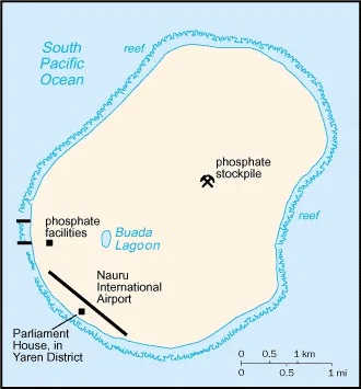 CIA World Factbook map of Nauru, showing major cities, rivers and neighbouring countries