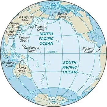 CIA World Factbook map of Pacific Ocean, showing major cities, rivers and neighbouring countries