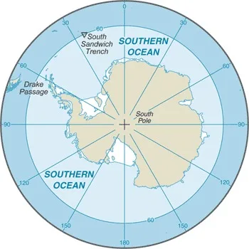 CIA World Factbook map of Southern Ocean, showing major cities, rivers and neighbouring countries