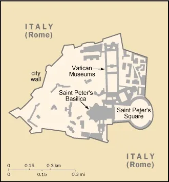 CIA World Factbook map of Vatican City, showing major cities, rivers and neighbouring countries