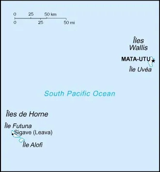 CIA World Factbook map of Wallis and Futuna, showing major cities, rivers and neighbouring countries